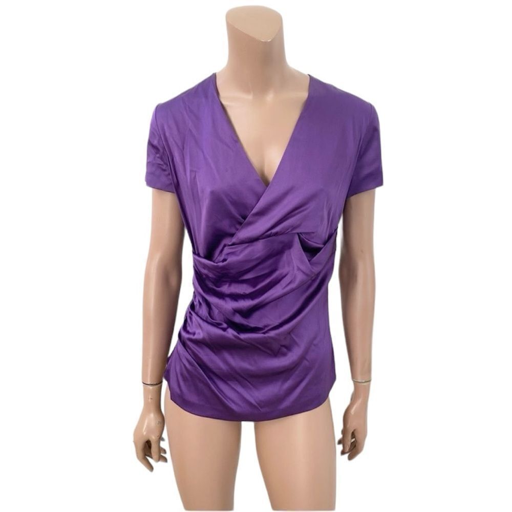 Etro Italy Purple Gathered Silk Blend Blouse S